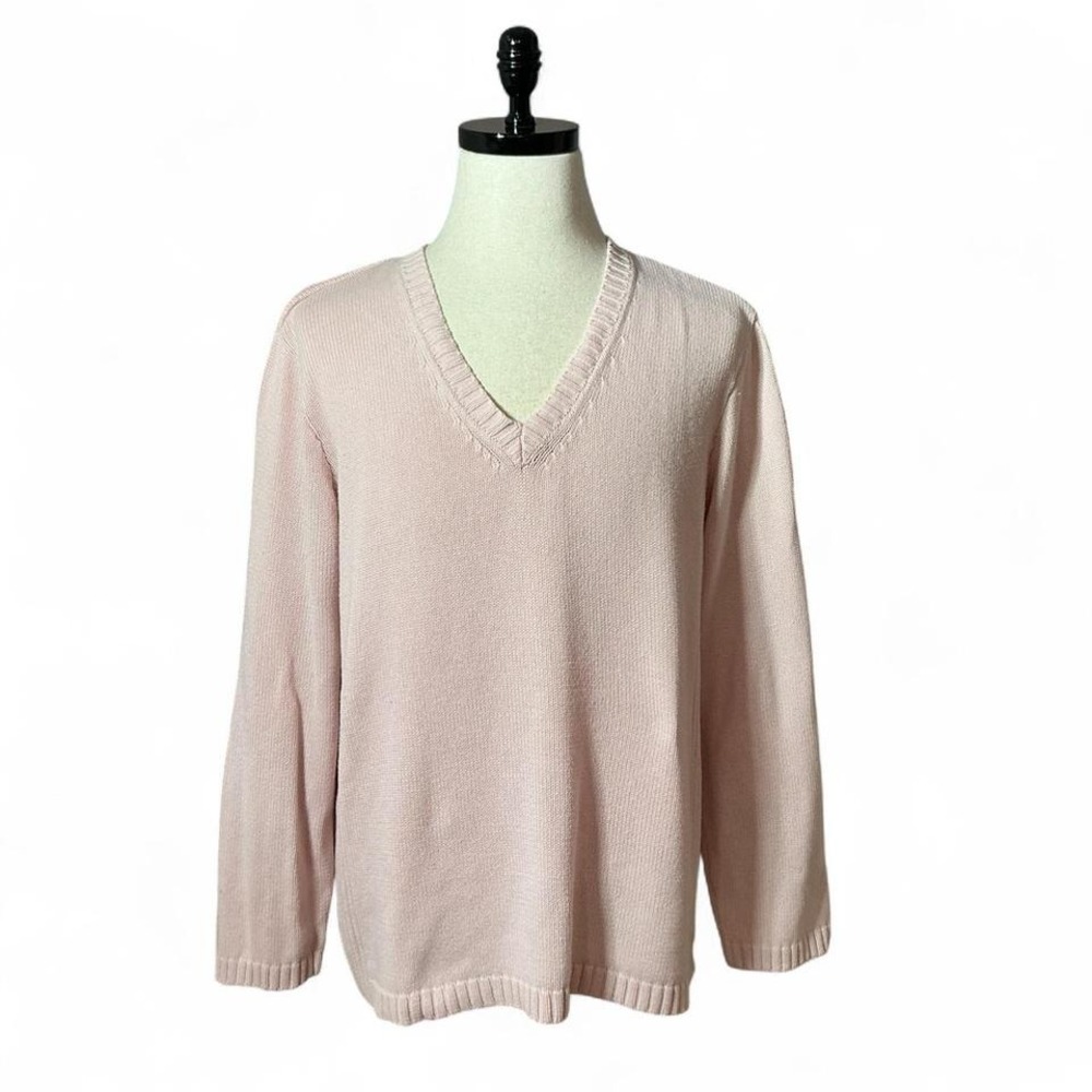 Cabelas Womens Sweater XL V Neck Knit Pullover Pink Casual Long Sleeve Top